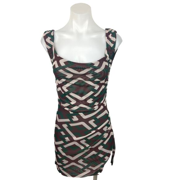 Tiger Mist NWT Multicolor Sleeveless Ruched Slit Open Back Mini Bodycon Dress XS - Picture 1 of 6